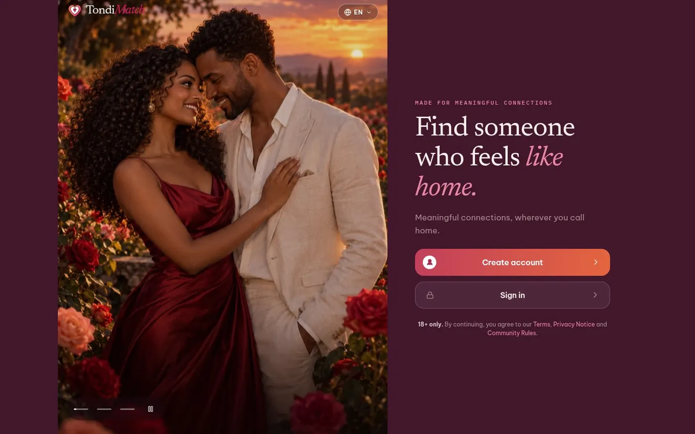 TondiMatch website on desktop