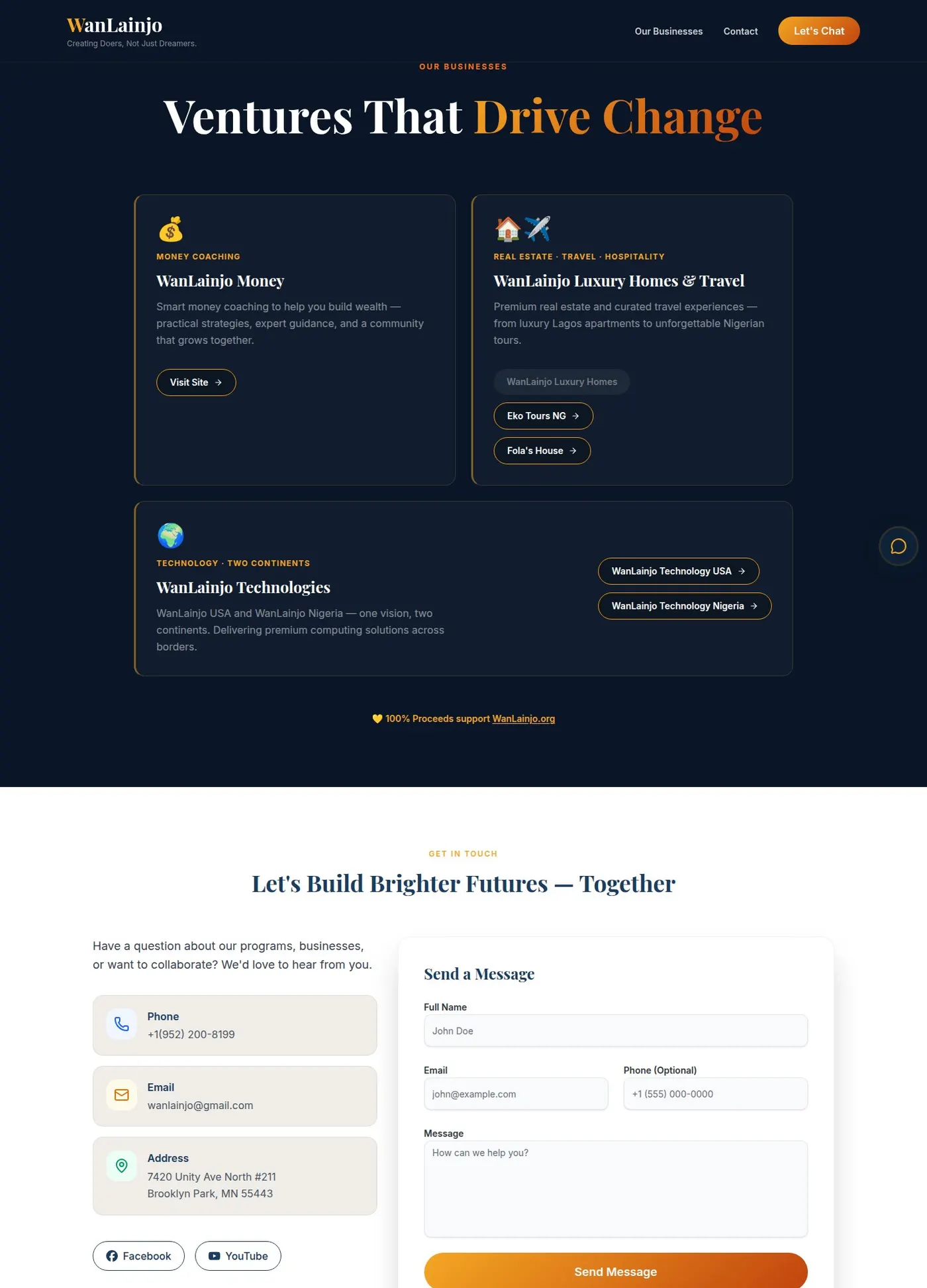 WanLainjo website on desktop