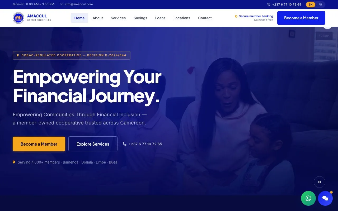 AMACCUL website hero — cooperative credit union Cameroon