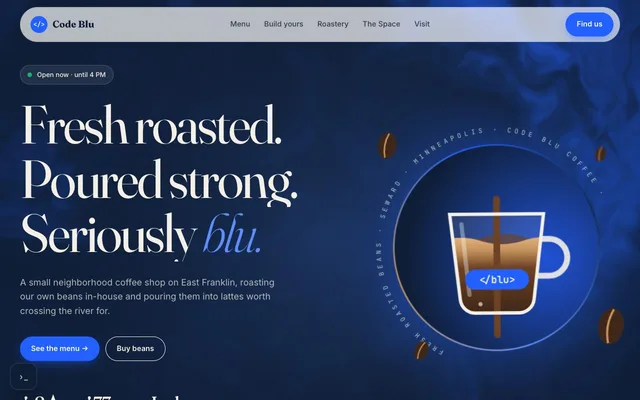 Code Blu Coffee website homepage
