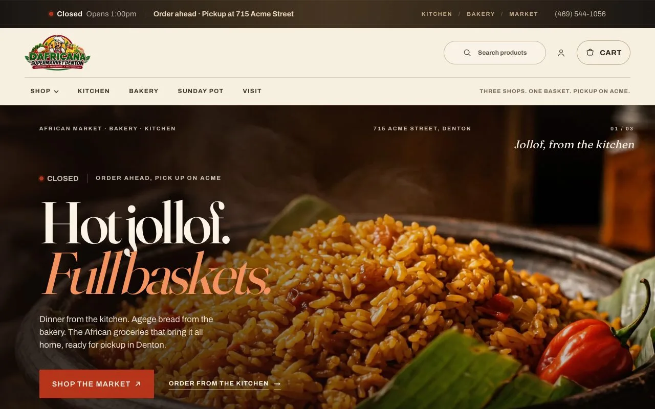 Screenshot of the Dafricana website homepage
