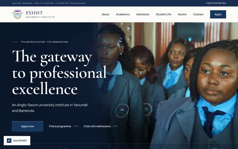 Screenshot of EXHIST University Institute (exhistuniversity.com) — Higher education live client website built by Zyco AI Studio