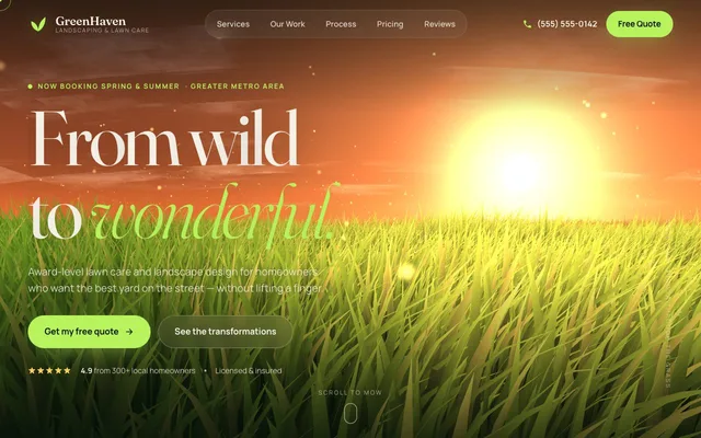 GreenHaven Landscaping website homepage