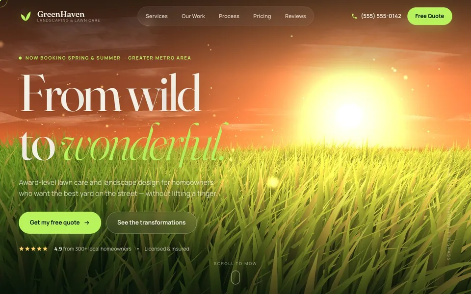 The GreenHaven landscaping website, designed by Zyco AI Studio