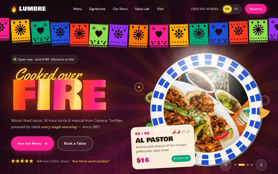 The Lumbre restaurant website, designed by Zyco AI Studio