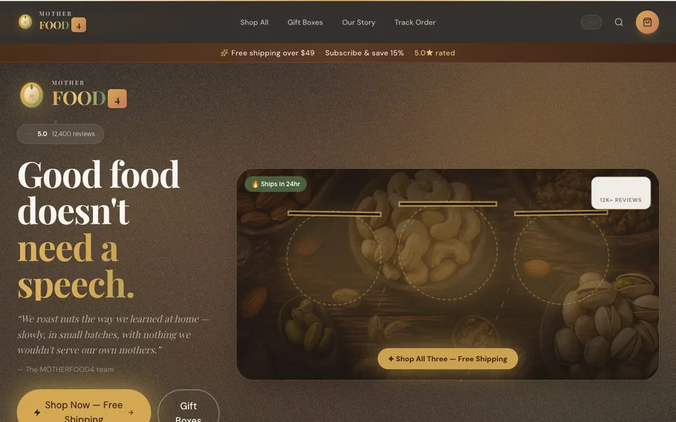 Screenshot of Mother Food (motherfood4.andinetmn.workers.dev) — Restaurant / Food studio-hosted project built by Zyco AI Studio