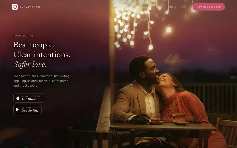 Screenshot of TondiMatch (tondimatch.com) — Dating app website built by Zyco AI Studio