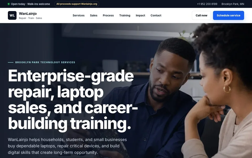Screenshot of WanLainjo USA Tech (wanlainjo.com/usa) — Technology / B2B live client website built by Zyco AI Studio